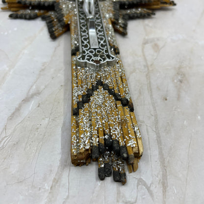 Retro Kitsch Crucifix Jesus on Cross Made From Matchsticks 8x13 TD5