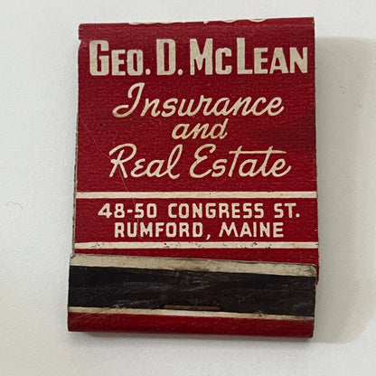Geo D. McLean Real Estate Rumford ME Vintage Matchbook Cover TB6-MB1-3
