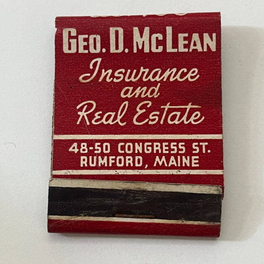 Geo D. McLean Real Estate Rumford ME Vintage Matchbook Cover TB6-MB1-3