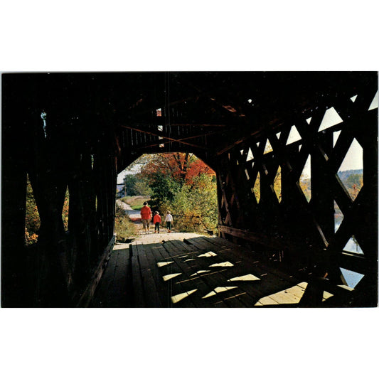 Walking Through Lattice Covered Bridge New England Vintage Postcard PD6