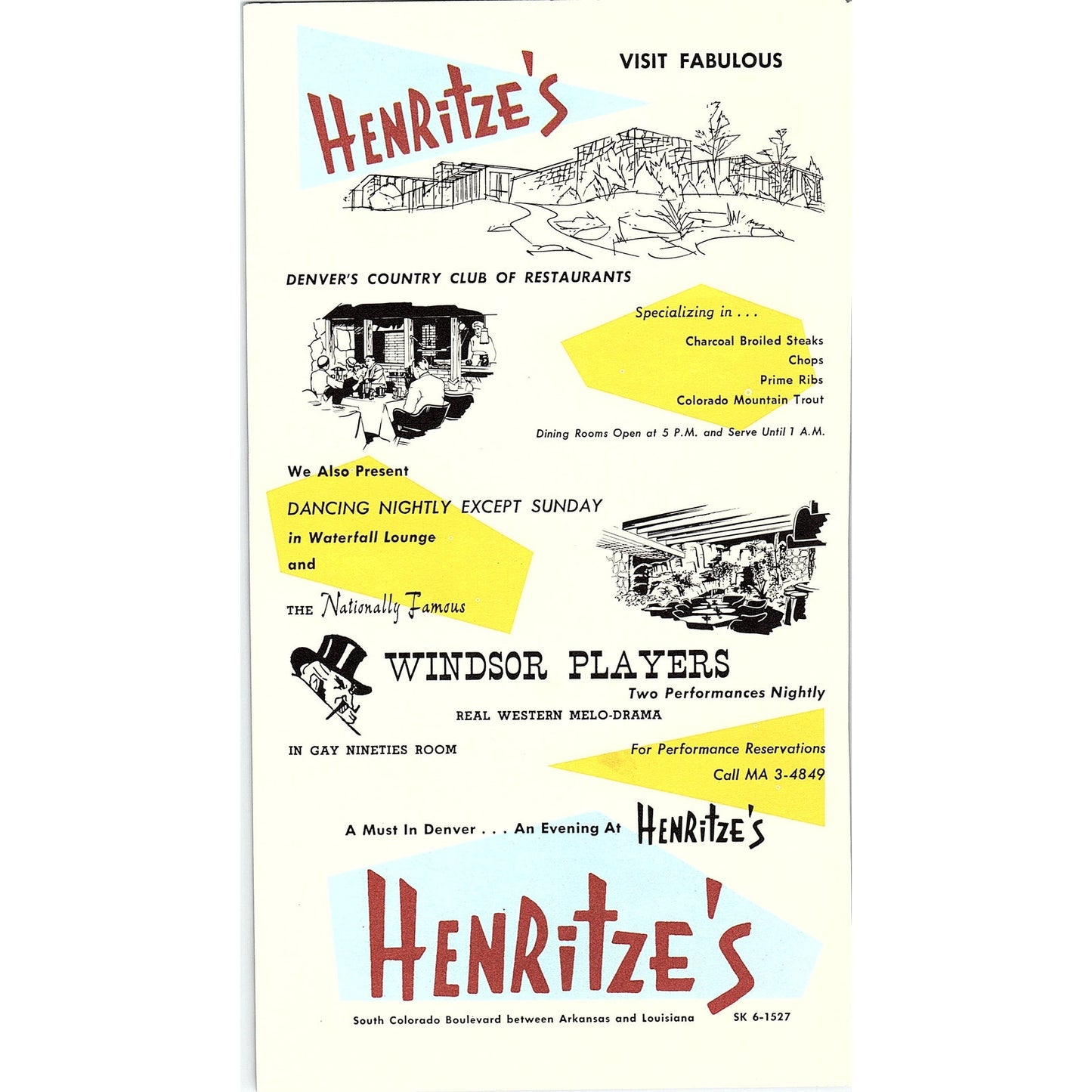 Henritze's Restaurant Denver Colorado 1958 Ad AG1-8