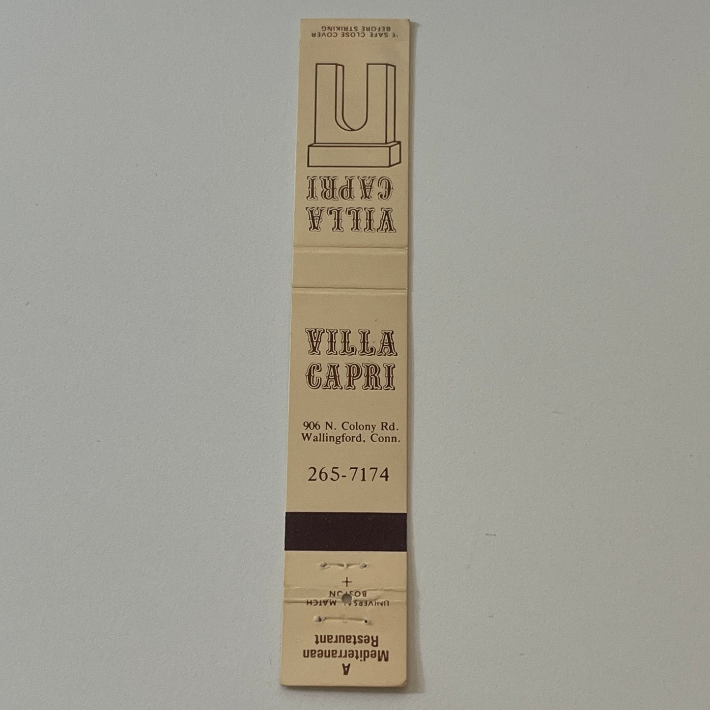 Villa Capri Restaurant Wallingford CT Vintage Matchbook TB6-MB2-9