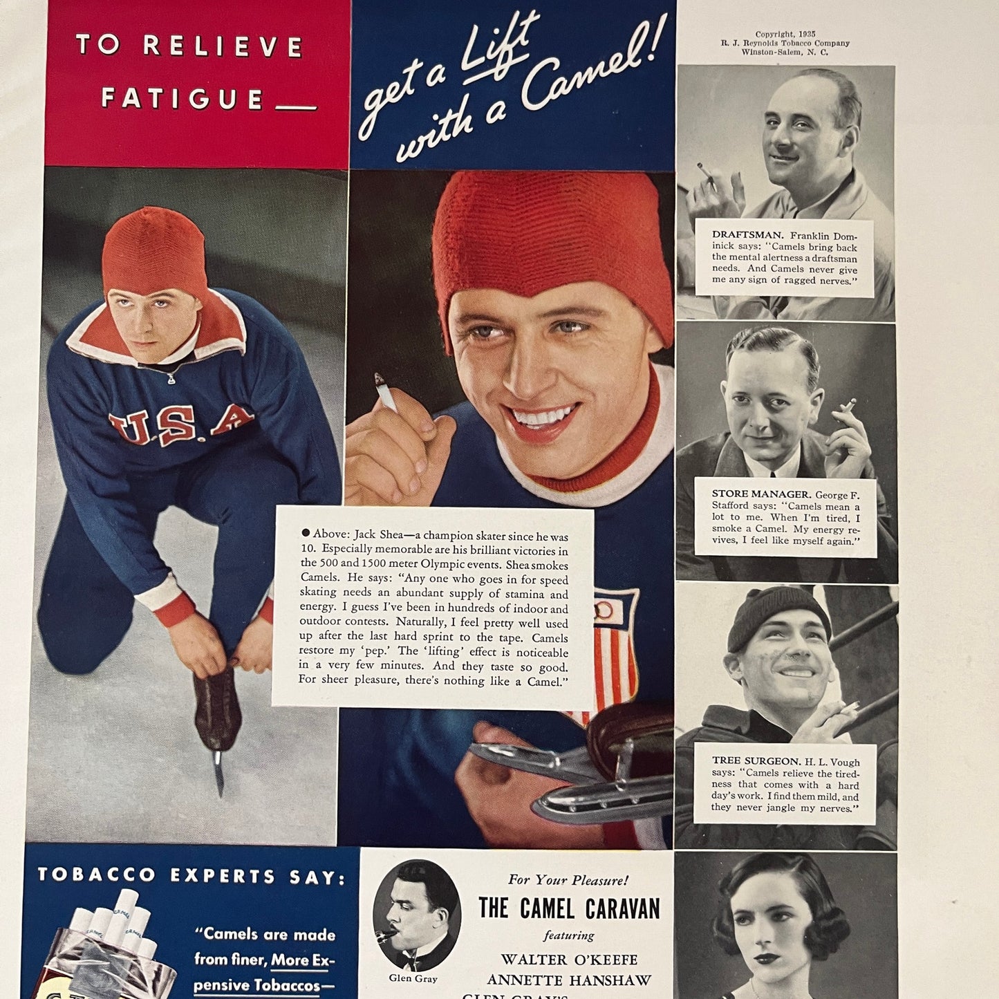 Camel Cigarettes - Jack Shea Champion Skater - William T Wetmore 1935 Ad V1-5