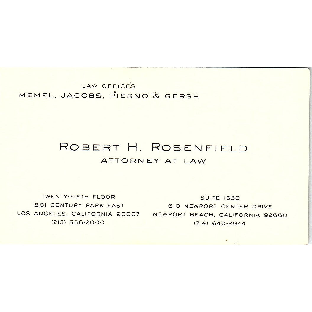 Robert H Rosenfield Attorney Los Angeles Vintage Business Card SE3-B12