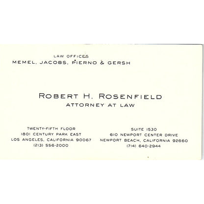 Robert H Rosenfield Attorney Los Angeles Vintage Business Card SE3-B12