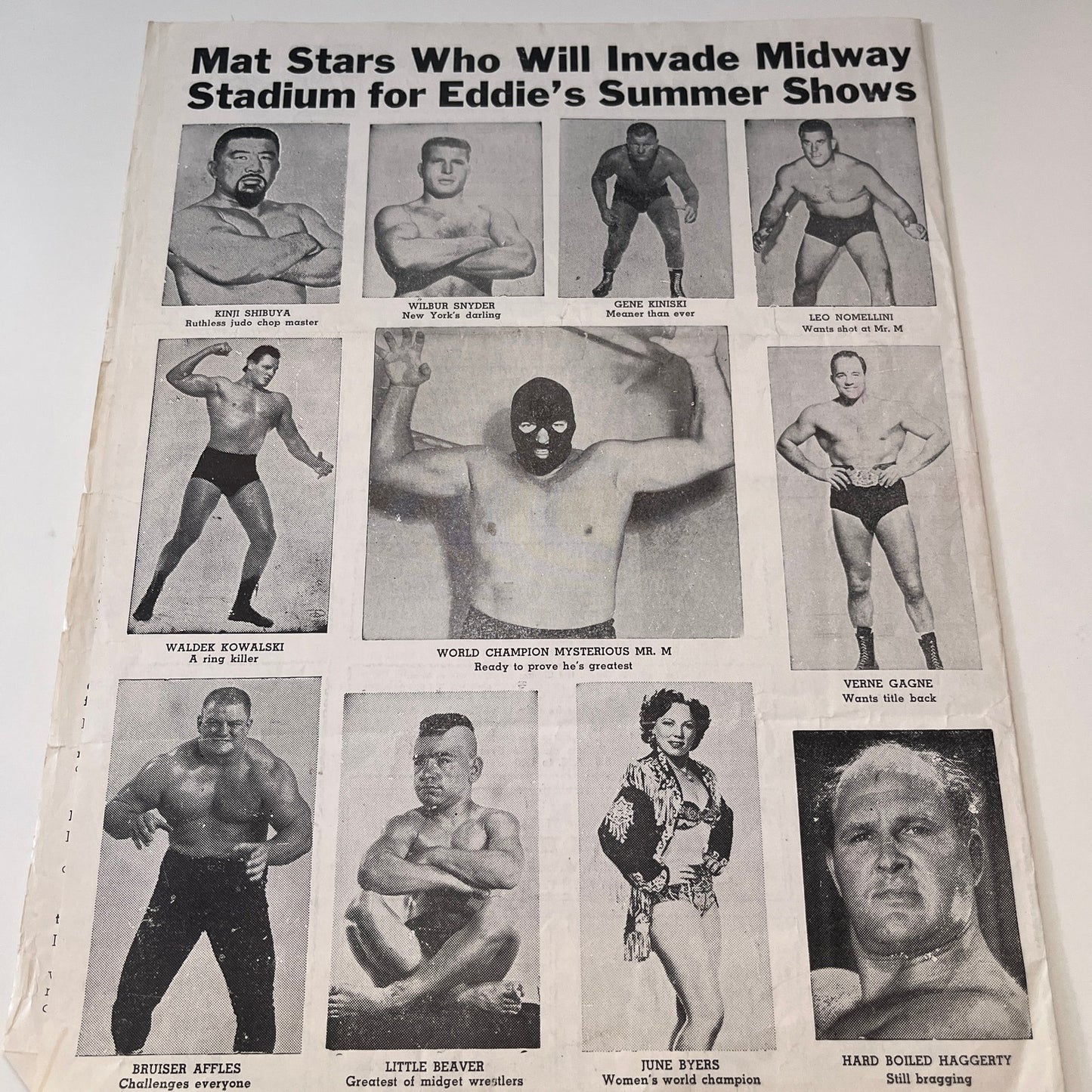 Larry Hennig Kowalski Anderson June 2 1962 Wrestling Facts Program & Card V1-3