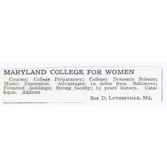 Maryland College for Women Lutherville c1918 Original Advertisement AE5-SA8