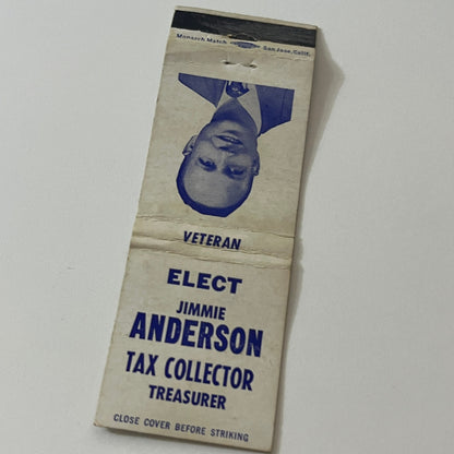 Elect Jimmie Anderson Tax Collector Treasurer Vintage Matchbook Cover TB6-MB2-5
