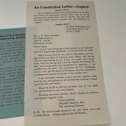 1938 E-Z Engraving Co Sales Material Packet Texarkana Texas B1