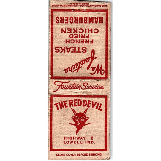 The Red Devil Restaurant Lowell Indiana Vintage Matchbook Cover SC7-Y7