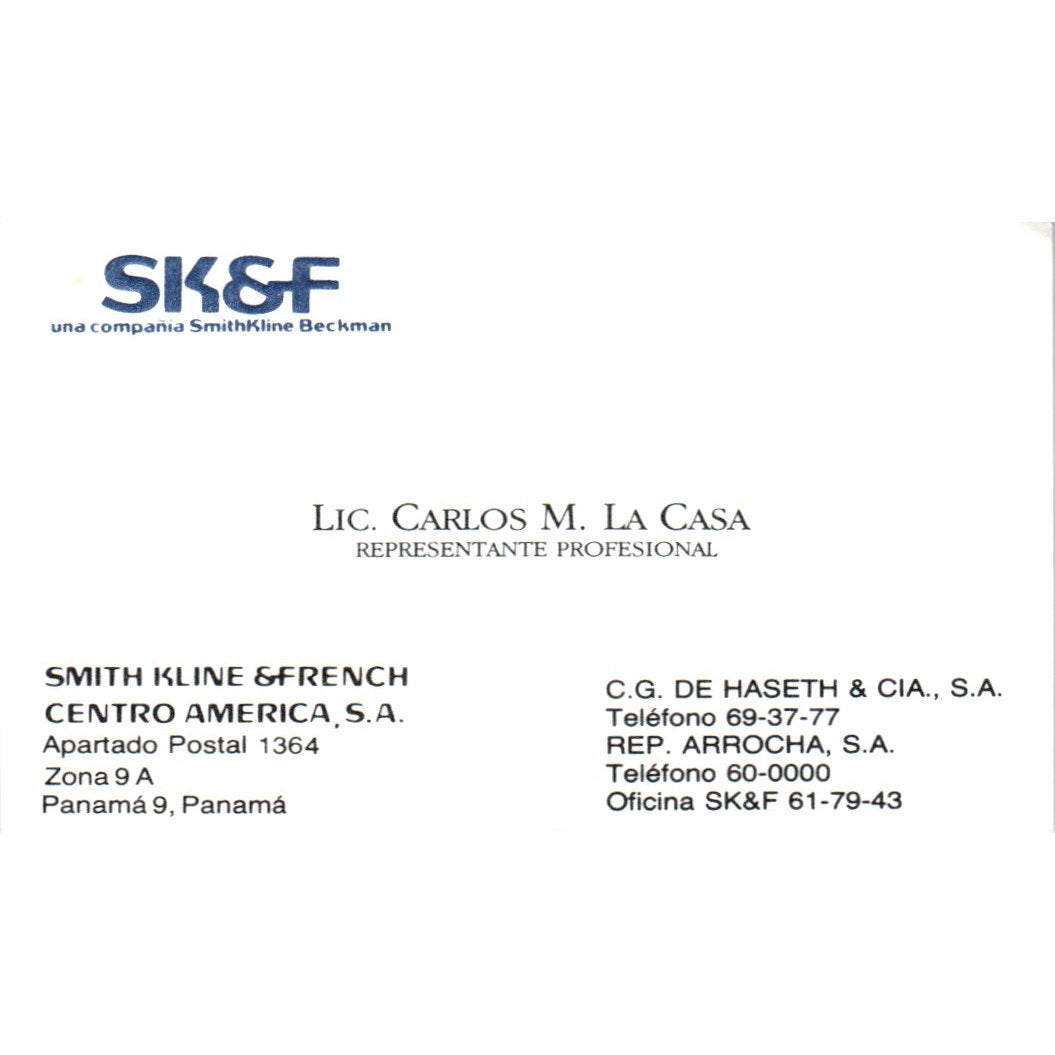 SK&F Lic. Carlos M. La Casa Panama Vintage Business Card SD8-B17