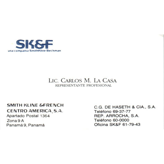 SK&F Lic. Carlos M. La Casa Panama Vintage Business Card SD8-B17