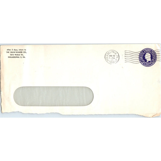 1950 The Shaw-Walker Co Philadelphia PA Postal Cover Envelope TH9-L1