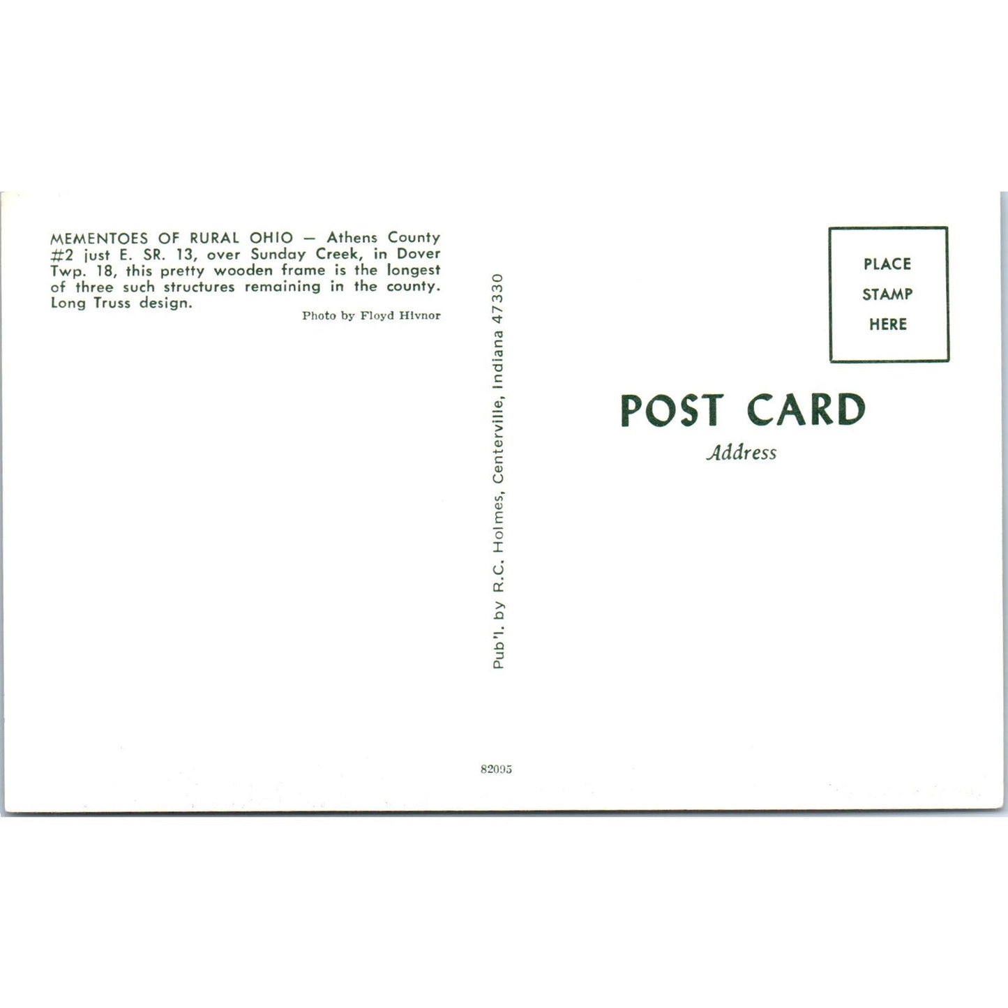 Athens County 2 Sunday Creek Dover Twp OH Vintage Covered Bridge Postcard PC16