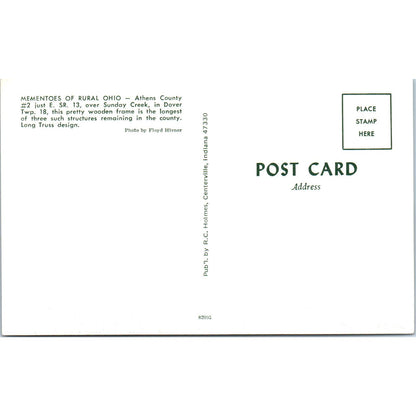 Athens County 2 Sunday Creek Dover Twp OH Vintage Covered Bridge Postcard PC16