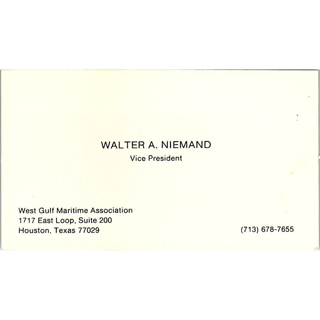 Walter A Niemand West Gulf Maritime Assoc Houston Vintage Business Card SD9-B7