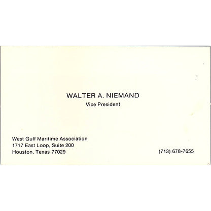 Walter A Niemand West Gulf Maritime Assoc Houston Vintage Business Card SD9-B7