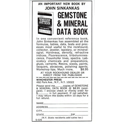 John Sinkankas Gemstones and Minerals 1972 Ad AF8-M3