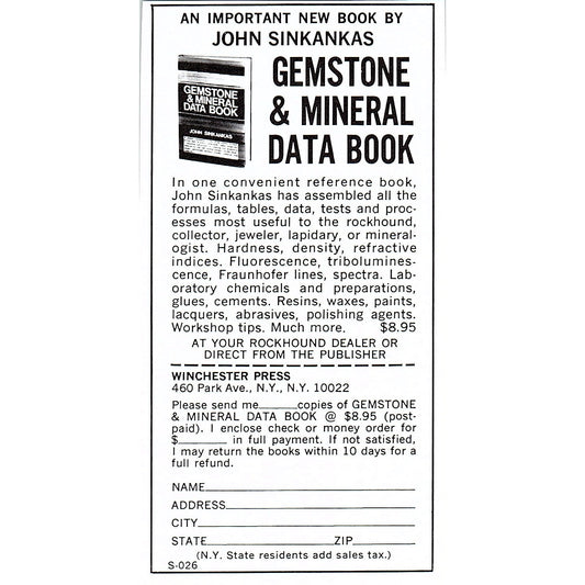 John Sinkankas Gemstones and Minerals 1972 Ad AF8-M3
