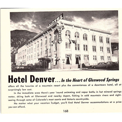 Hotel Denver Glenwood Springs CO 1958 Ad AG1-H3