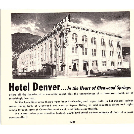 Hotel Denver Glenwood Springs CO 1958 Ad AG1-H3