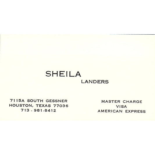 Sheila Landers Artist Houston TX Vintage Business Card SE3-B11