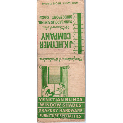 J.K. Heymer Company Window Treatments Minneapolis Vintage Matchbook Cover SF4-Y4