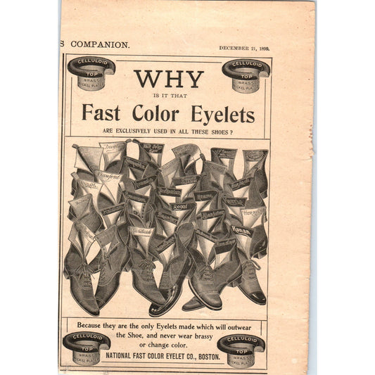 1899 Fast Color Eyelets - National Fast Color Eyelet Co Boston Magazine Ad AD7