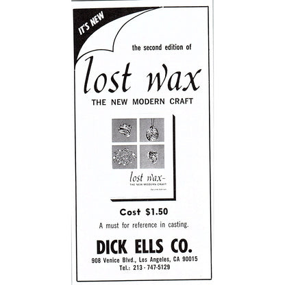 Dick Ells Co Lost Wax Los Angeles CA 1972 Ad AF8-M3