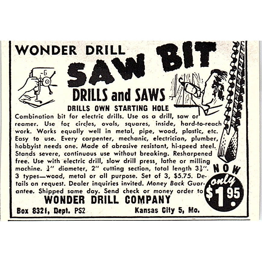 Wonder Drill Saw Bit - Wonder Drill Company Kansas City MO 1955 Ad AF9-S5