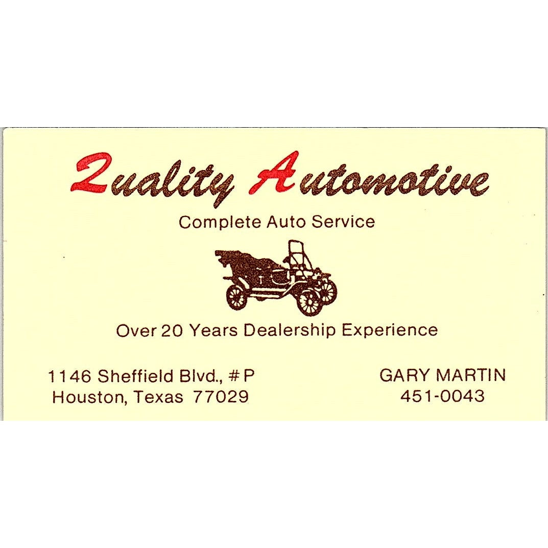 Gary Martin Quality Automotive Houston TX Vintage Business Card SE3-B14