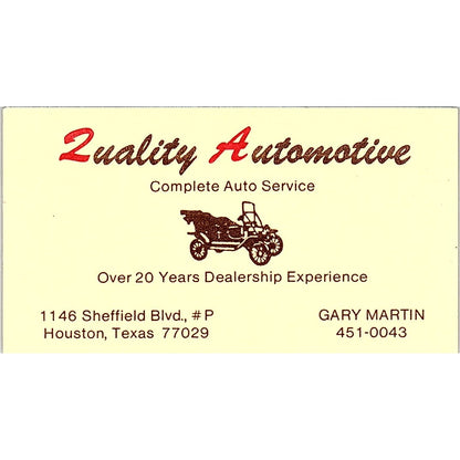 Gary Martin Quality Automotive Houston TX Vintage Business Card SE3-B14