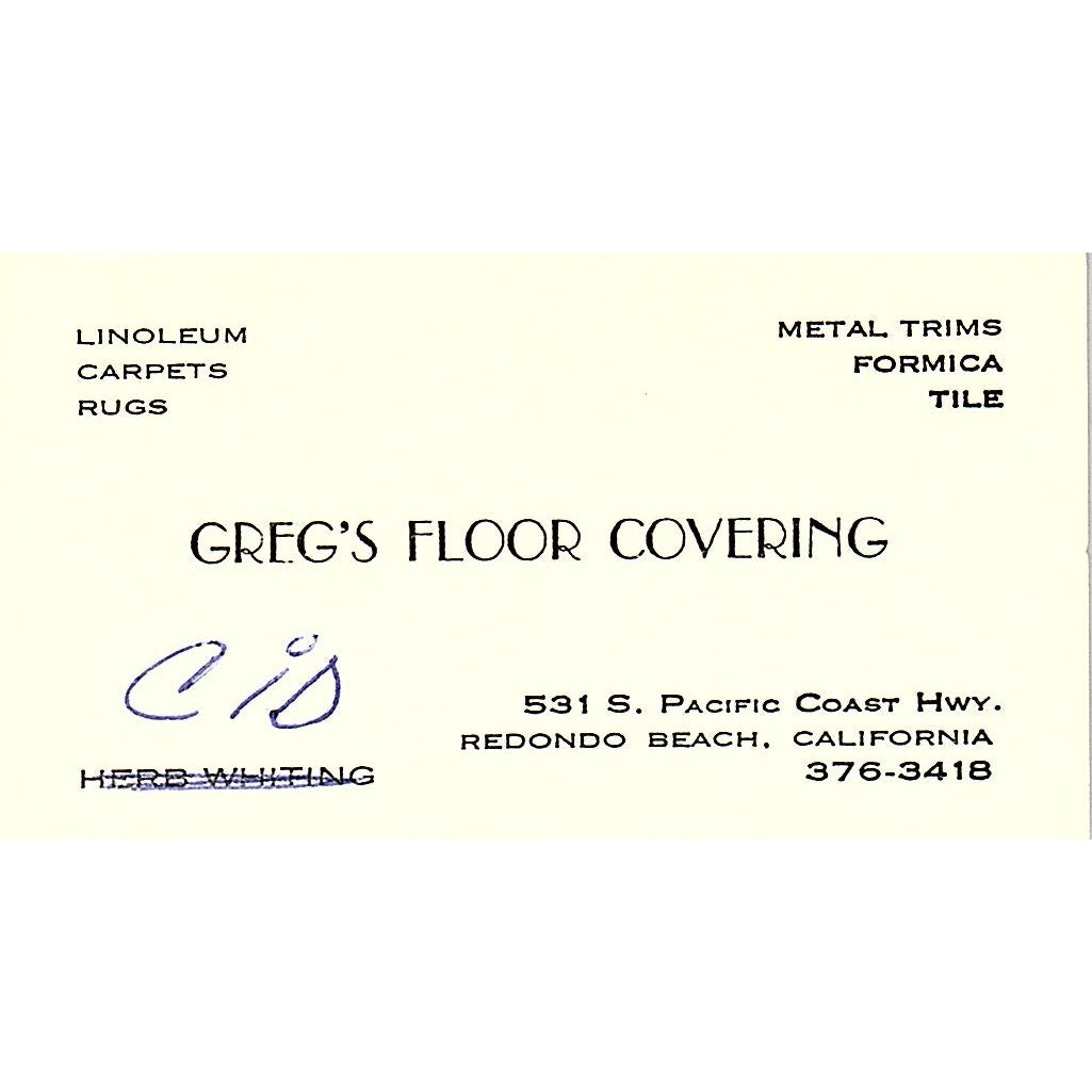 Greg's Floor Covering Eid Redondo Beach CA Vintage Business Card SF3-B6