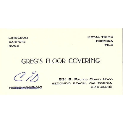 Greg's Floor Covering Eid Redondo Beach CA Vintage Business Card SF3-B6