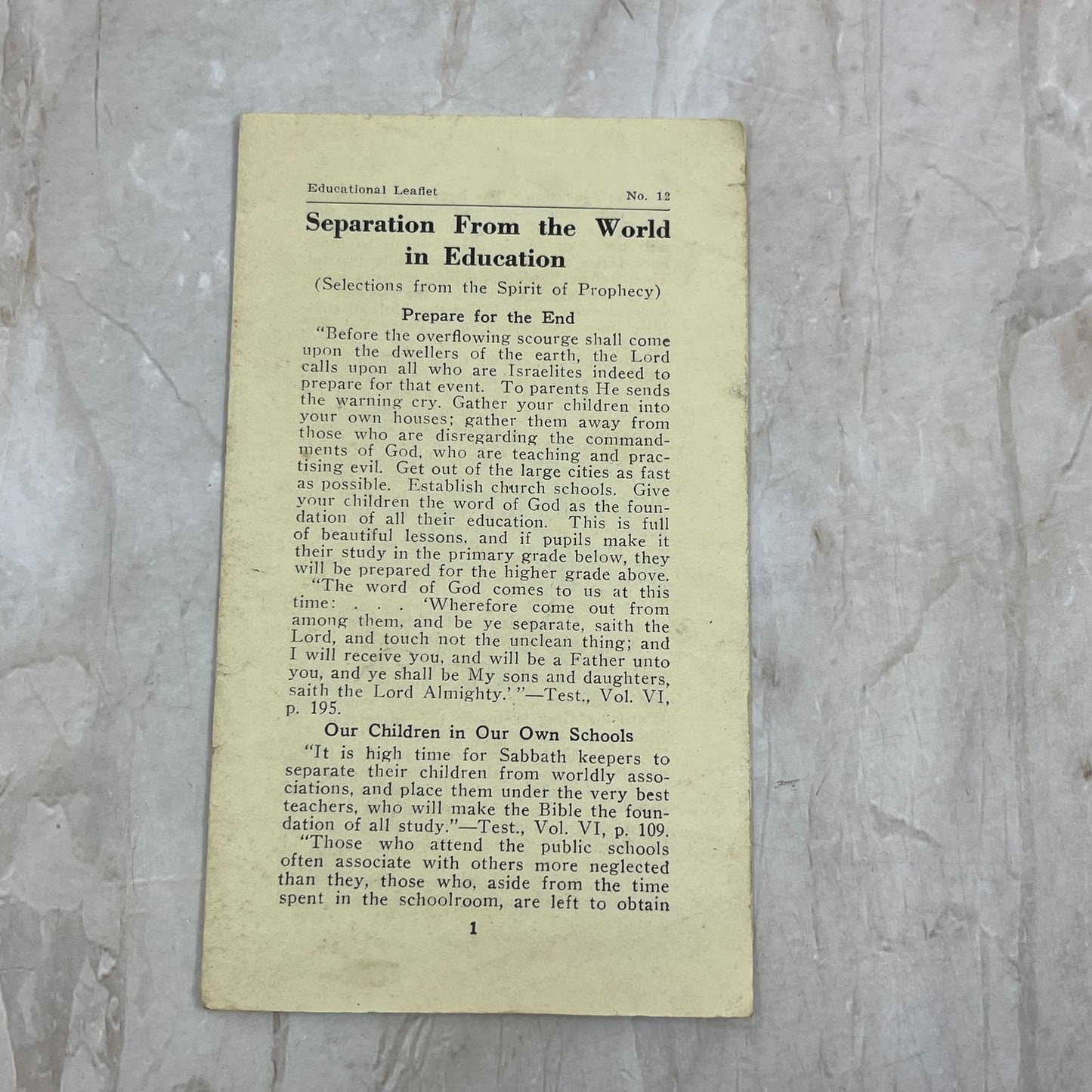 c1920 Tract Separation from World in Education Washington College Press TG9-E1