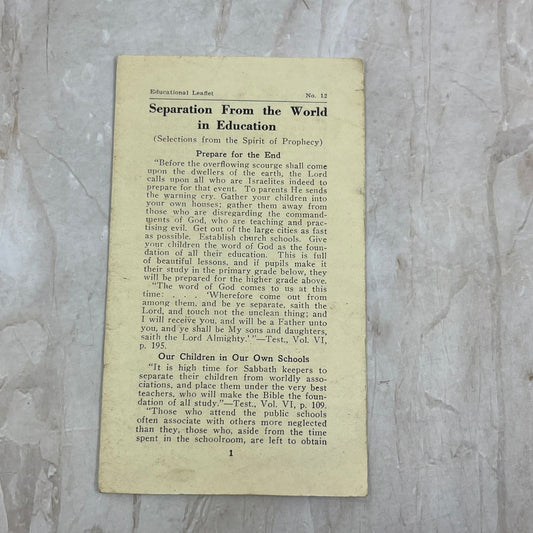 c1920 Tract Separation from World in Education Washington College Press TG9-E1