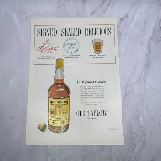 Old Taylor Distillery Company Frankfort KY Vintage Ad 10x13 V17