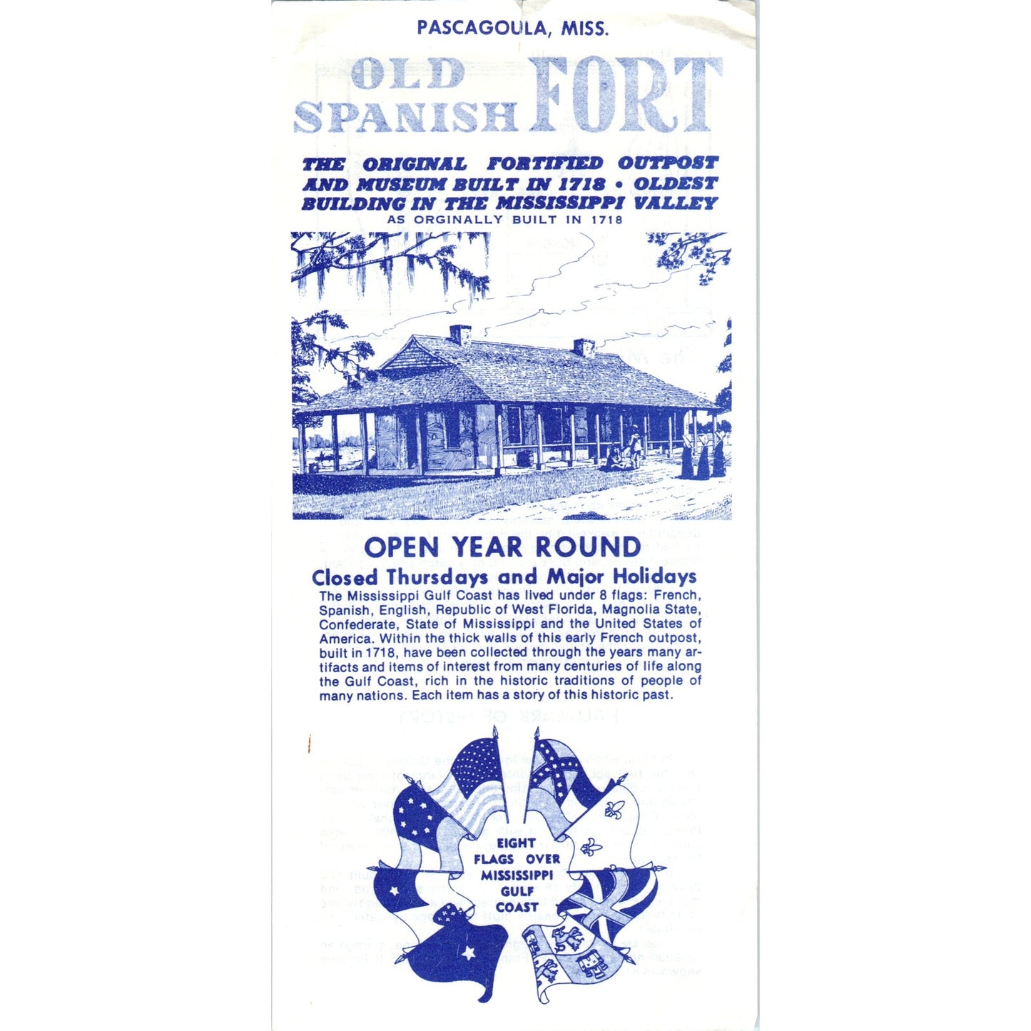 Vintage Pascagoula MS Old Spanish Fort Tourist Travel Leaflet Flyer TF4-B2