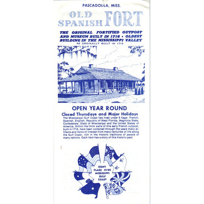 Vintage Pascagoula MS Old Spanish Fort Tourist Travel Leaflet Flyer TF4-B2