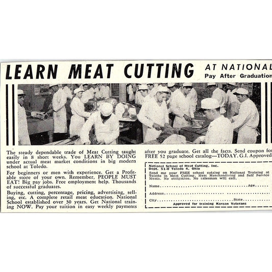 National School of Meat Cutting Toledo Ohio 1955 Ad AF9-6