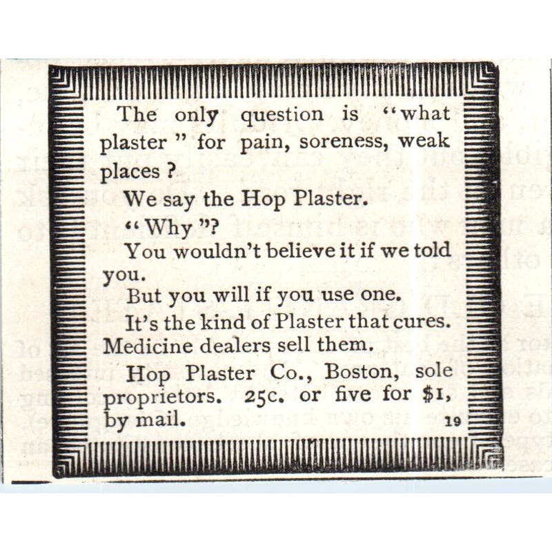 Hop Plaster Company Boston Quackery c1890 Victorian Ad AE8-CH10