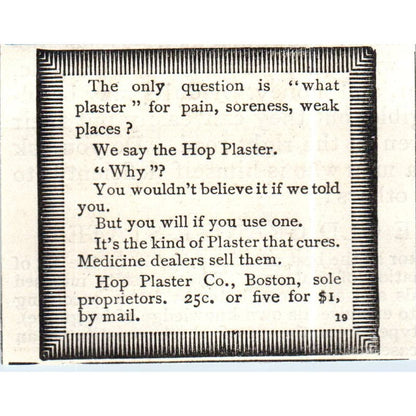 Hop Plaster Company Boston Quackery c1890 Victorian Ad AE8-CH10