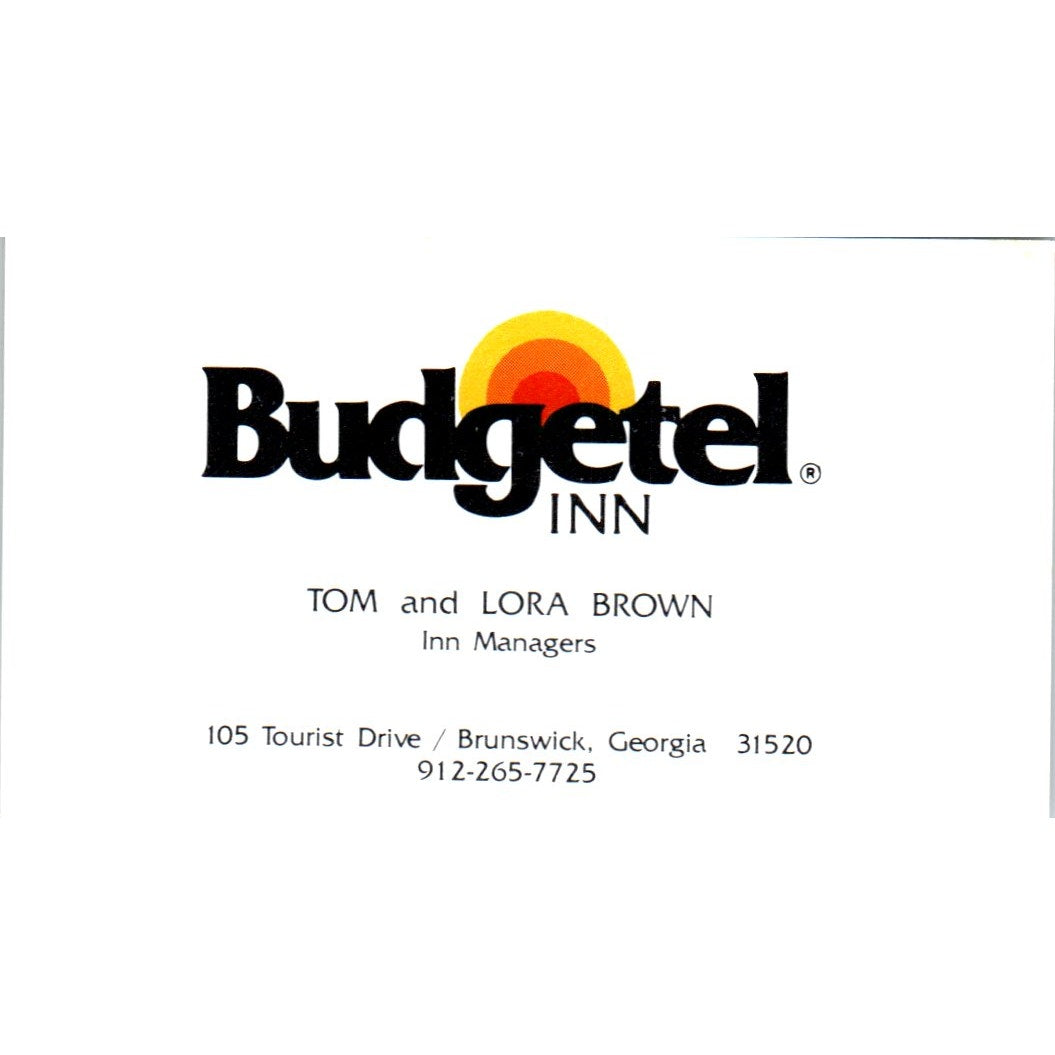 Budgetel Inn Tom & Lora Brown Brunswick GA Vintage Business Card SD8-B22