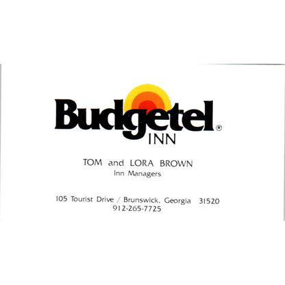Budgetel Inn Tom & Lora Brown Brunswick GA Vintage Business Card SD8-B22
