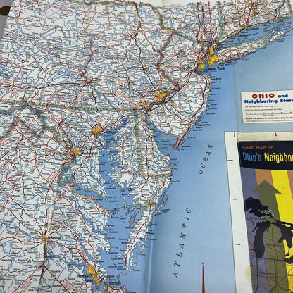1963 SOHIO Road Map of Ohio's Neighboring States Fold Out Map TH2-MP1