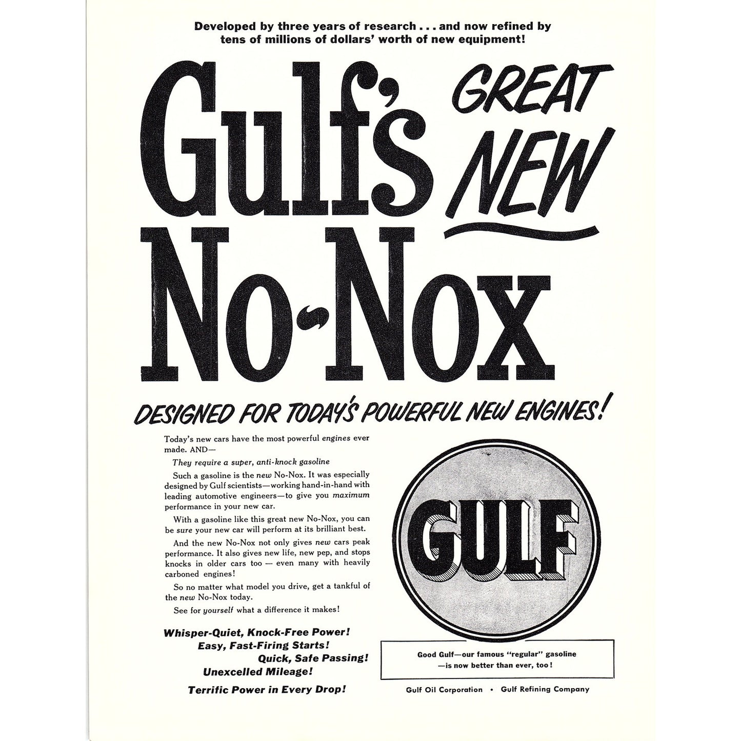 Gulf's New No-Nox Gulf Oil Corporation 1950 Ad AF6-7