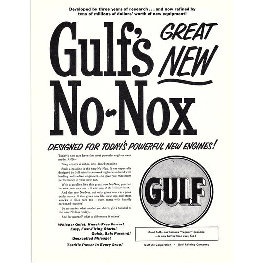 Gulf's New No-Nox Gulf Oil Corporation 1950 Ad AF6-7