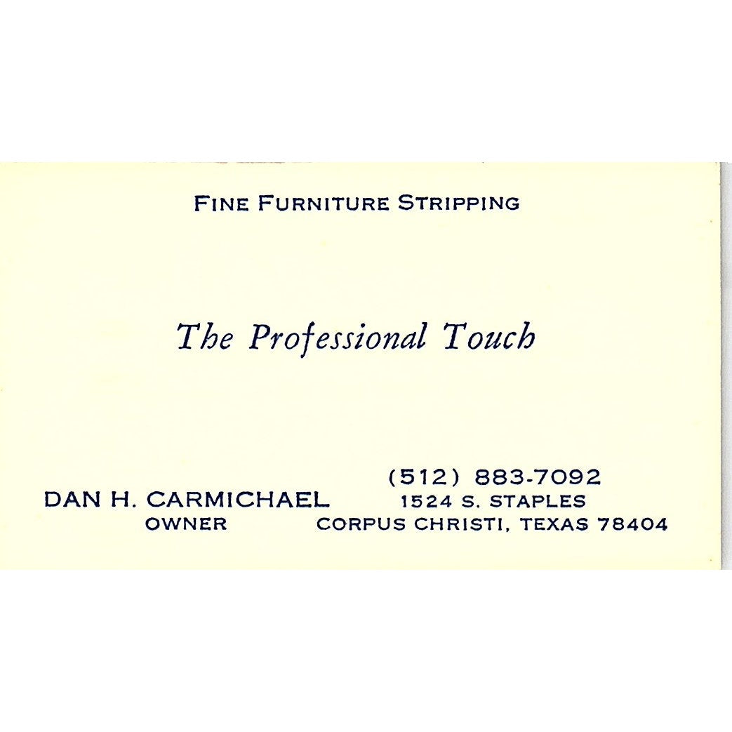 Fine Furniture Stripping Dan Carmichael Corpus Christi TX Business Card SF3-B2