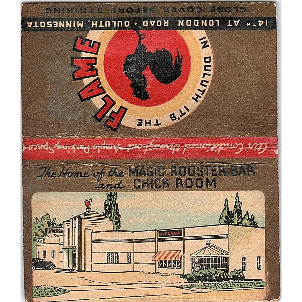The Flame Magic Rooster Bar & Chick Room Duluth MN Large Matchbook Cover TH2-Y1