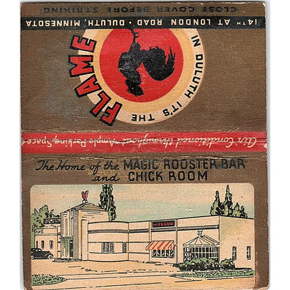 The Flame Magic Rooster Bar & Chick Room Duluth MN Large Matchbook Cover TH2-Y1